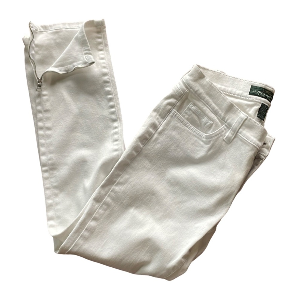 Lauren Jeans Co Ralph Lauren White Jeans with Vertical Zip at Leg Hems Size 2